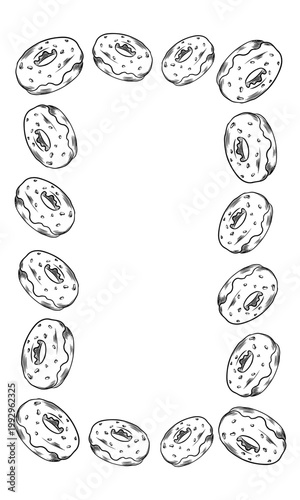 Border, frame with vector sweets, donut. Frame, sweets, donut for menus, decor, elements, advertising