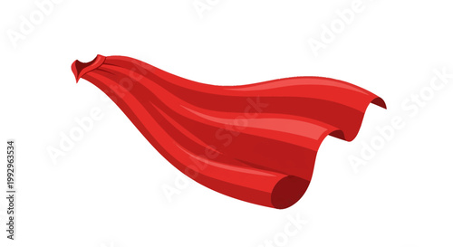 Illustration of a red flowing cape isolated on white background. Superhero cloak blowing in the wind with realistic folds and ripples for character design and costume concepts.