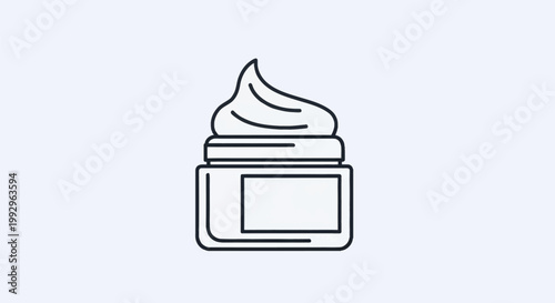 Line art illustration of a cosmetic cream jar icon with a textured swirl of facial moisturizer or lotion on top, featuring a rectangular label area on a plain white background.