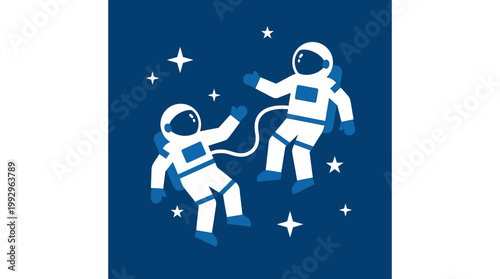 Two astronauts floating in outer space.