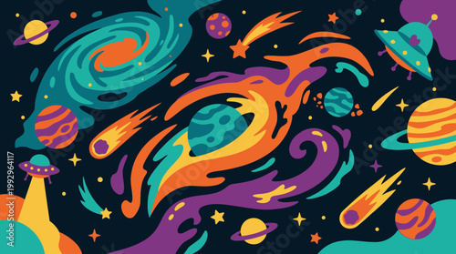 Vibrant illustration of planets and space.