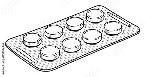 Blister pack of round pills for medication and healthcare treatment needs in a graphic style