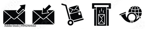 Comprehensive postal service icons for mail delivery logistics and communication applications