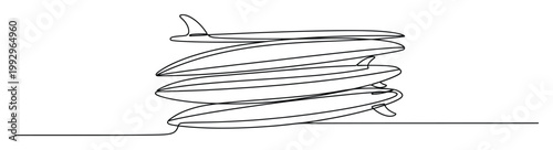 Continuous line drawing of stacked surfboards creating a minimalist visual for sports and beach lifestyle concepts