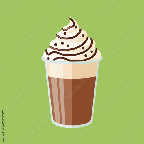 Iced Mocha Coffee with Whipped Cream and Chocolate Vector Illustration