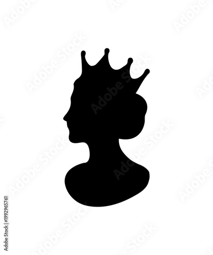 Royal queen silhouette wearing crown, representing monarchy and power