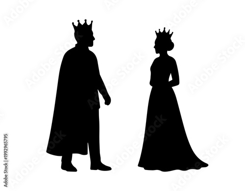 Royal king and queen silhouettes wearing crowns, representing monarchy and power
