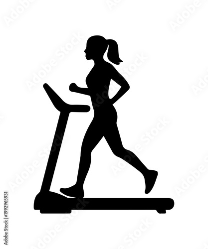Woman running on treadmill silhouette exercising for fitness