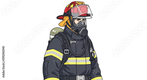 Illustration of a firefighter in full protective gear and helmet