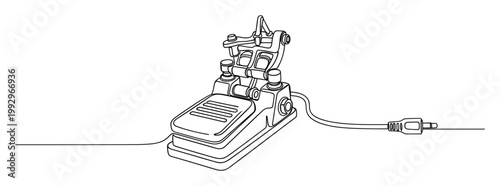 Continuous one line drawing of a foot pedal with cable and jack plug for creative design and industrial equipment graphics