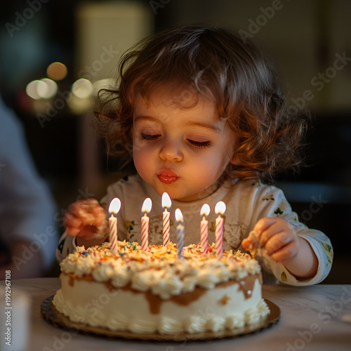 Child celebrating birthday home setting photo joyful atmosphere close-up sweet memories