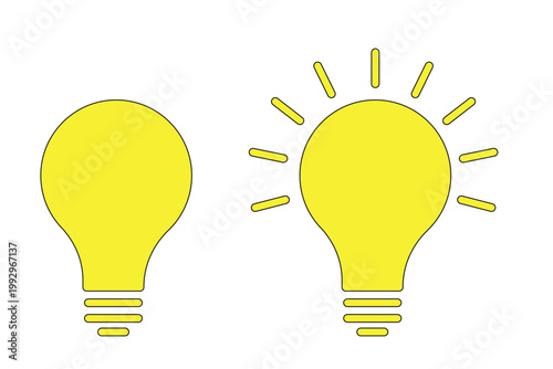 Bright yellow light bulb icons representing new ideas creativity inspiration and illumination concept on white background