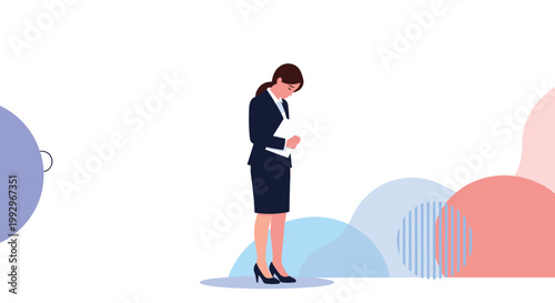 Sad business woman bowing down in shame or apology representing professional failure or a difficult emotional moment at work.