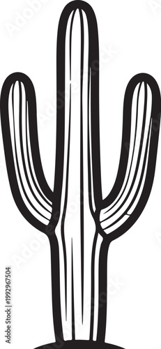 Black and white cactus icon, prickly plant symbol, desert flora illustration, vector graphic