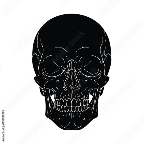 Black skull silhouette set bundle with detailed white outlines on white background.