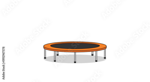 Round orange trampoline with a black jumping mat and silver legs stands ready for fun and physical activity on a white background.