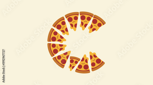 Abstract letter C composed of pizza slices, creating a playful and appetizing visual