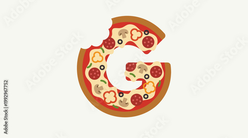 Delicious Letter G Pizza Illustration with Pepperoni, Olives, and Mushrooms