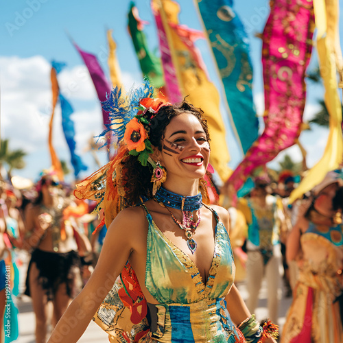 Vibrant carnival celebration beachside cultural event lively atmosphere scenic view joy and unity