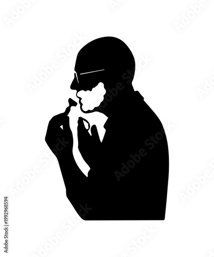 Man shaving with razor and foam silhouette