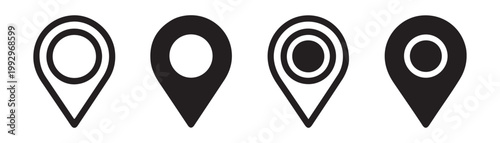 Collection of black location pin icon. map pointer symbol in flat style for gps navigation on transparent background.