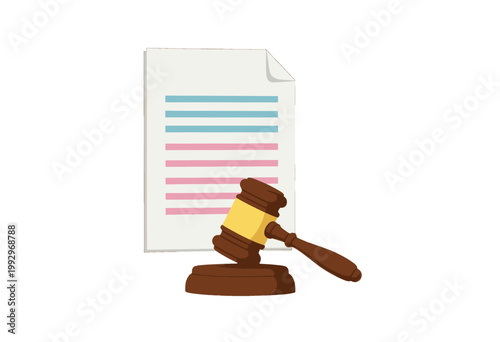 Gavel and Legal Document Icon, Vector Illustration for Law Court Justice System Concept with Transparent Background