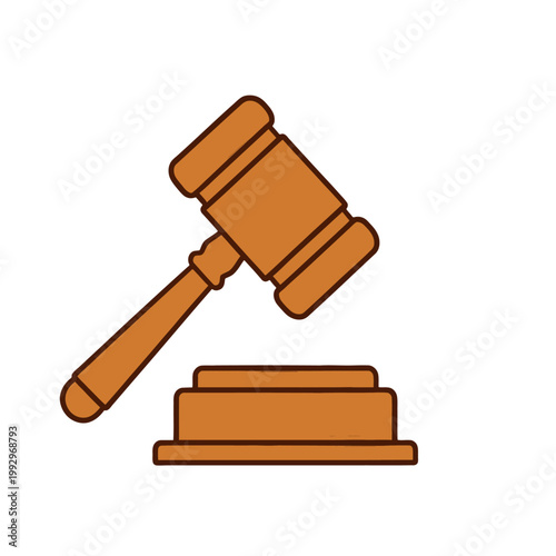 Gavel and Sounding Block Icon, Legal Symbol Vector Illustration for Justice System, Court Proceedings, Law Enforcement