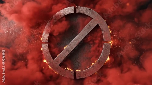 Forbidden Symbol Ignites with Fire and Smoke