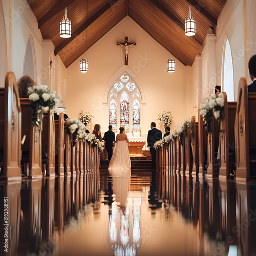 Elegant wedding ceremony church photography serene interior aisle view love and commitment
