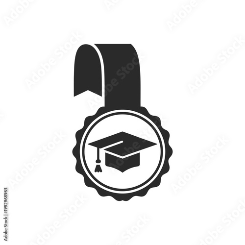 A black silhouette of a graduation medal with a cap inside