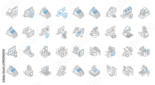 Office, business, icons set, 40 computer and paperwork graphics, vector illustrations