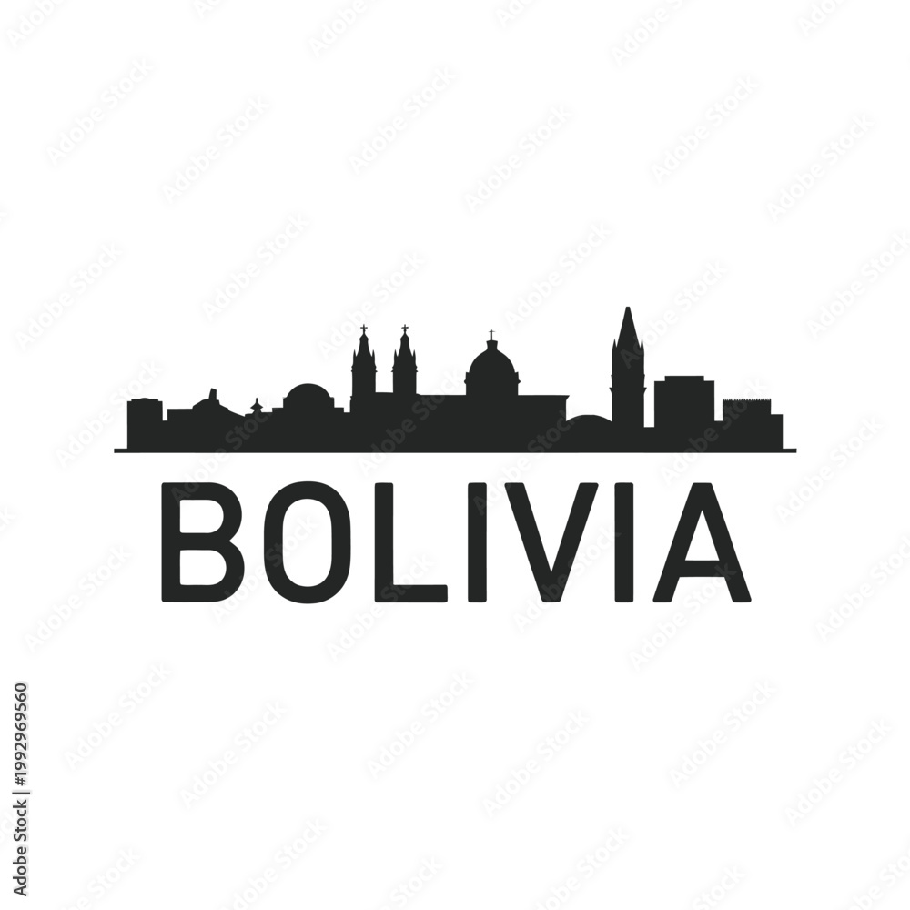 Obraz premium Silhouette of a bolivian city skyline with the country name below