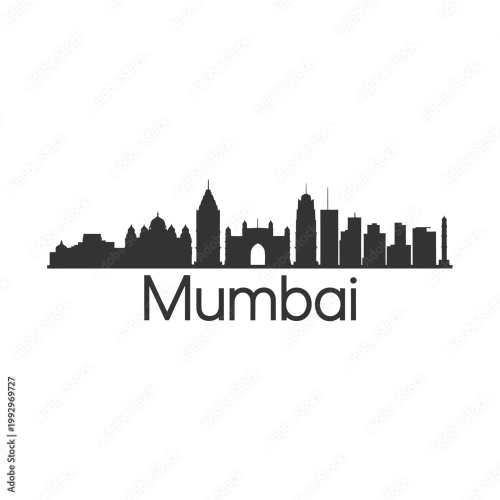 Fototapeta premium Silhouette of mumbai skyline with the city s name prominently displayed