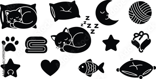 Sleeping Cat Silhouette Pet Icon Set Kitty Cozy Collection