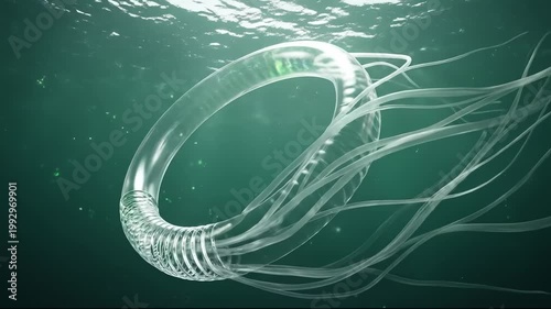Bioluminescent Ring Creature Swims Underwater