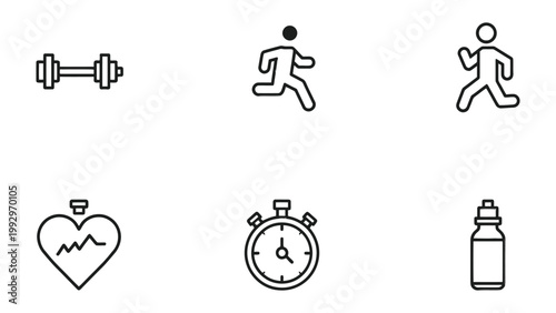 Fitness and Wellness Icons: A set of minimalistic icons representing various aspects of fitness and wellness, perfect for illustrating health-related concepts.