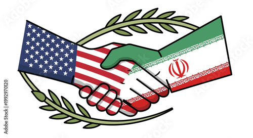 Diplomatic Handshake Between The United States And Iran Illustration.