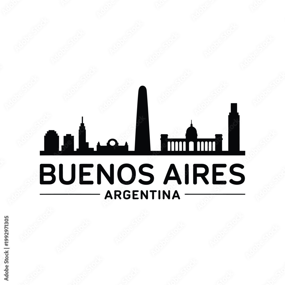 Fototapeta premium Buenos Aires skyline illustration with city name and country below