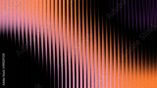 Abstract noisy gradient backdrop displaying vertical ribbed glass texture in orange and pink colors, for creative presentation slide and tech screen display.