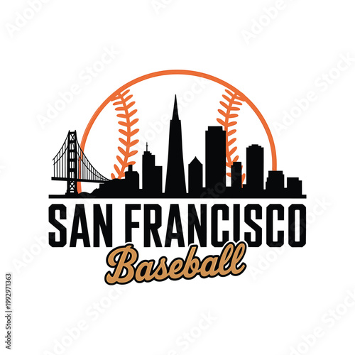 San francisco skyline with baseball design a city sports emblem