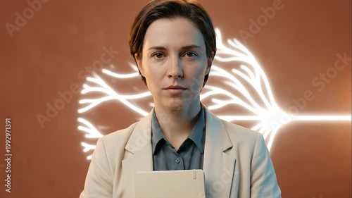 Scientist Holding Document with Glowing Neural Network