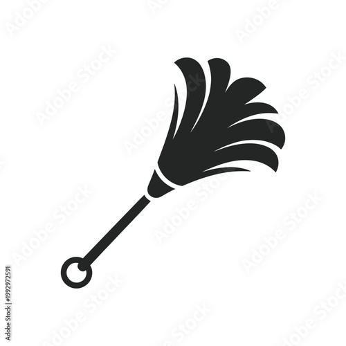 A simple black silhouette depicting a feather duster with a handle