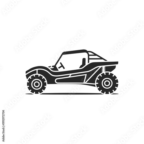 Simple black silhouette of a dune buggy side view on a white background