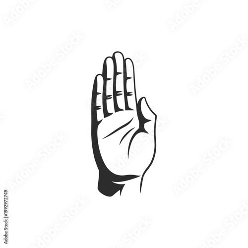 Black and white illustration of a raised human hand with four fingers
