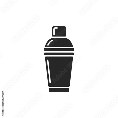 Simple black silhouette of a classic cocktail shaker on white