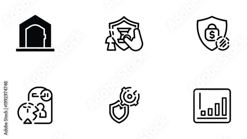 Security Icons: A minimalist collection of security-related icons, each representing different aspects of protection and safety in digital or physical contexts.