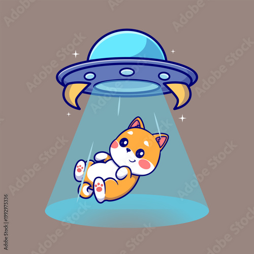 Cute Shiba Inu Dog Invasion By UFO Spaceship Cartoon