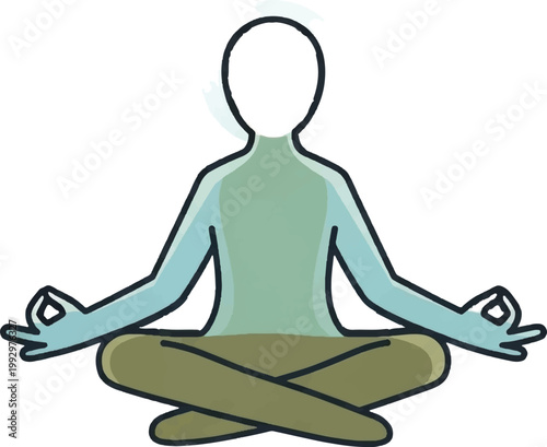 Meditation, yoga, mindfulness, wellness, vector icon, minimalist design, green and blue colors