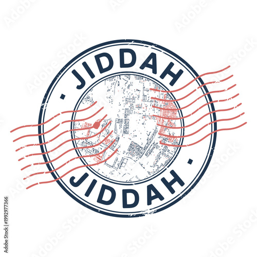 Vintage style travel stamp illustration featuring the city of Jiddah