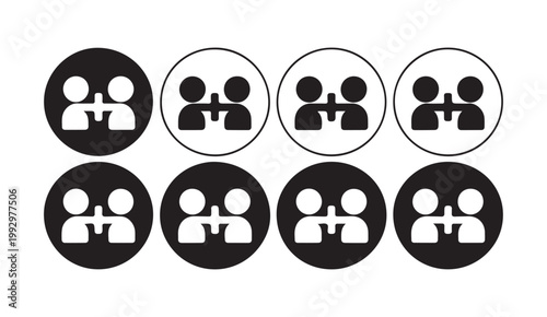 Two people connection circle icon set representing partnership collaboration and social networking ui.